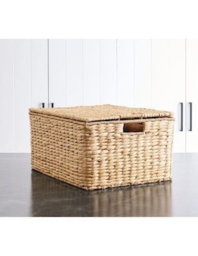 Canasta con forma rectangular Seagrass Lidded de fibras naturales